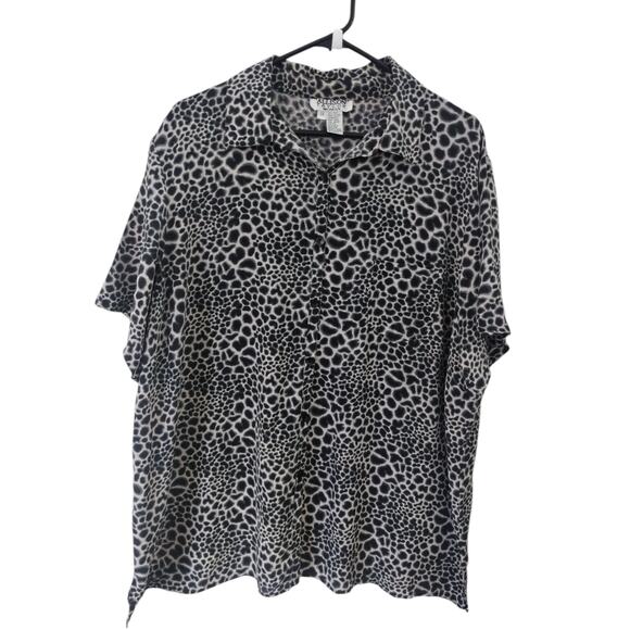 Vintage Allison Taylor Women's size 1X 100% Silk Button Down Animal Print Top - Picture 4 of 12